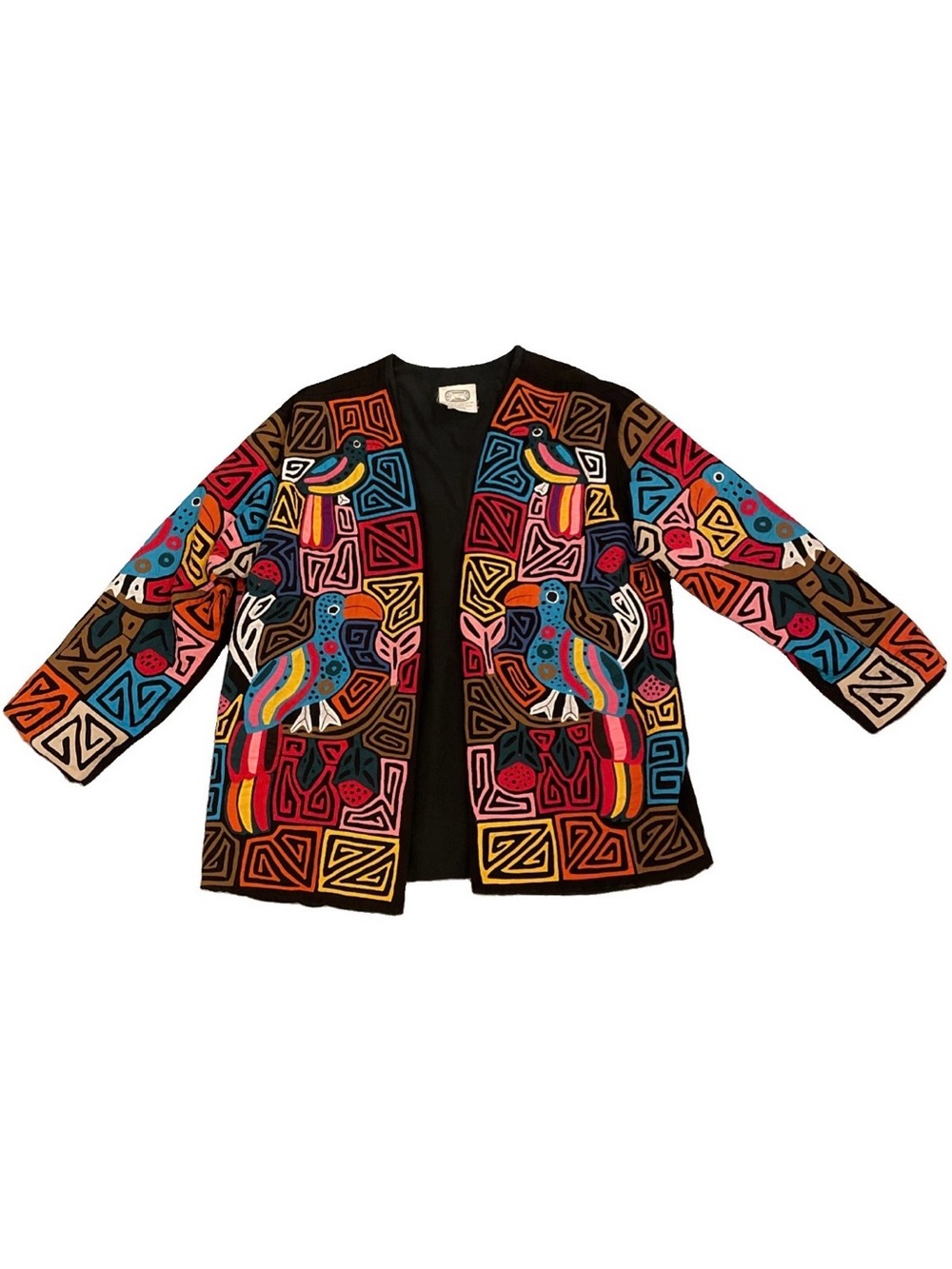 Sed’s Crafts Molas Medium Embroidered Handmade Panama Jacket Colorful Toucan
